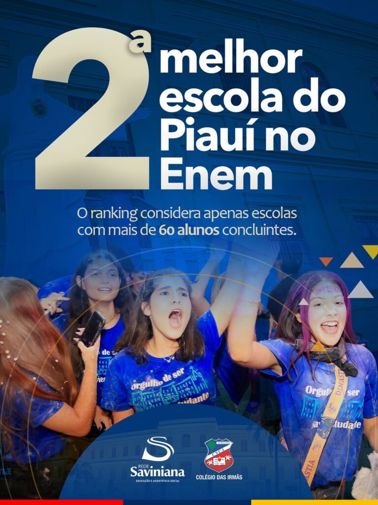 O Colégio das Irmãs ficou em 2º lugar no ranking do ENEM entre as escolas do Piauí com mais de 60 alunos concluintes, segundo dados divulgados pelo MEC! 📚🏆